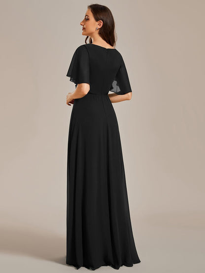 Darnika short sleeve chiffon evening or bridesmaid dress - Bay Bridal and Ball Gowns