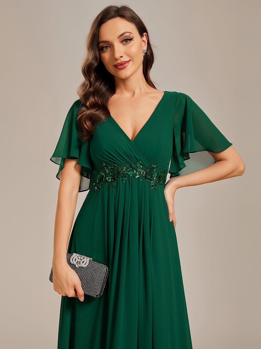 Darnika short sleeve chiffon evening or bridesmaid dress - Bay Bridal and Ball Gowns