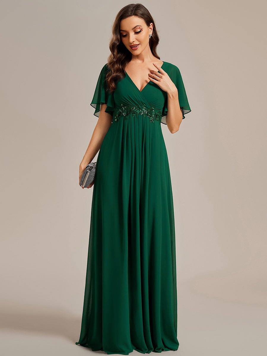 Darnika short sleeve chiffon evening or bridesmaid dress - Bay Bridal and Ball Gowns