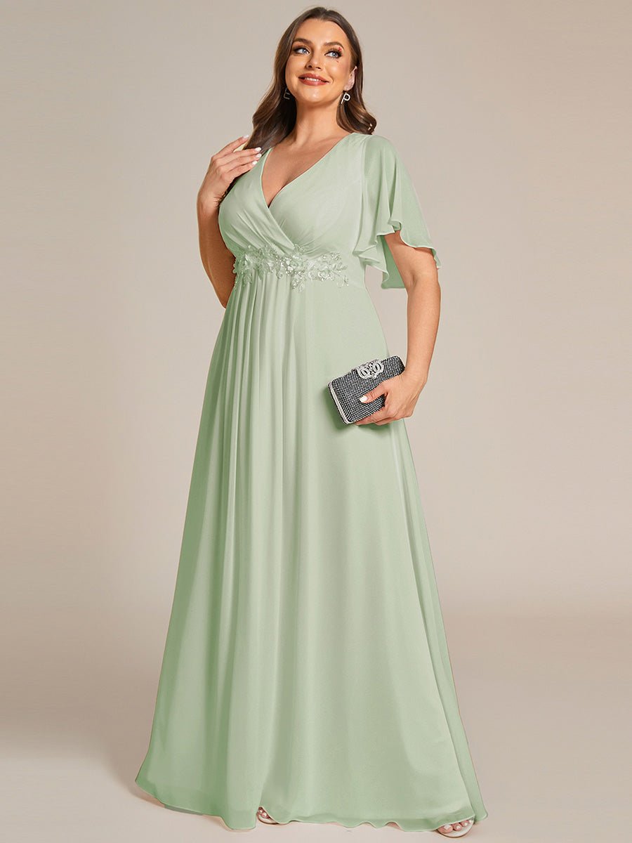 Darnika short sleeve chiffon evening or bridesmaid dress - Bay Bridal and Ball Gowns