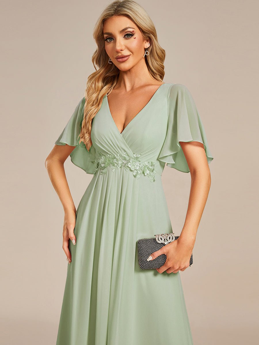 Darnika short sleeve chiffon evening or bridesmaid dress - Bay Bridal and Ball Gowns