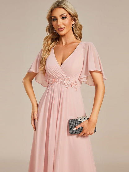 Darnika short sleeve chiffon evening or bridesmaid dress - Bay Bridal and Ball Gowns