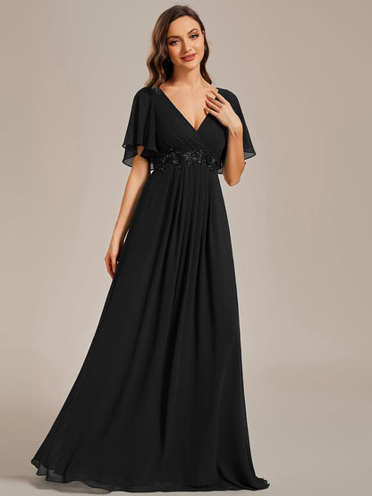 Darnika short sleeve chiffon evening or bridesmaid dress - Bay Bridal and Ball Gowns