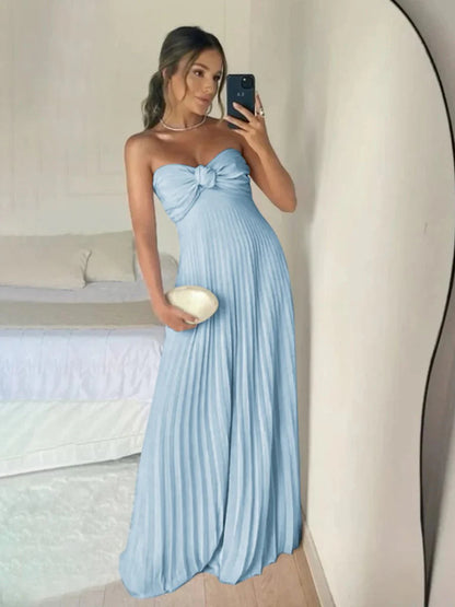 Light Pink Strapless Chiffon A Line Long Prom Dress