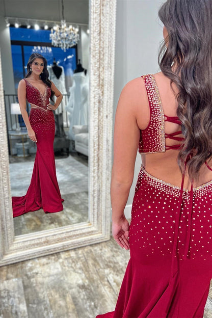 Roycebridal Katelyn |Mermaid V-Neck Beaded Jersey Prom Dress with Beading