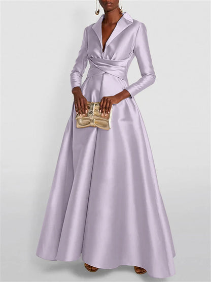 Long Sleeves V Neck Floor-length A Line Evening Dress