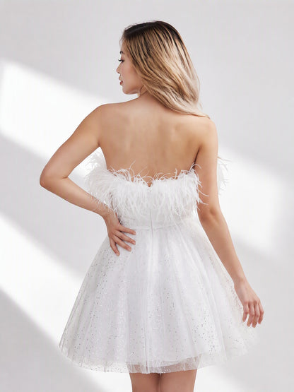 Black A-Line Fur Short Homecoming Dress with Sequin Customized