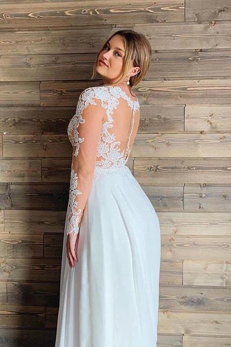 Ivory Floral Long Sleeve Lace Plus Size A-Line Wedding Dress Custom Made Customized