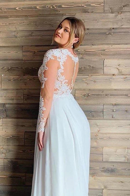 Ivory Floral Long Sleeve Lace Plus Size A-Line Wedding Dress Custom Made Customized