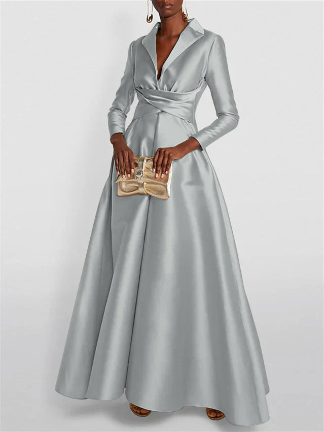 Long Sleeves V Neck Floor-length A Line Evening Dress