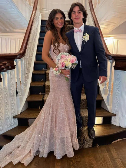 जानेमन सेक्विन बीडिंग मरमेड प्रोम ड्रेस