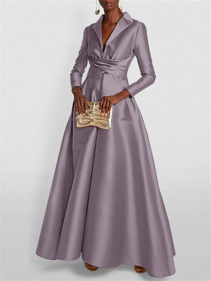 Long Sleeves V Neck Floor-length A Line Evening Dress