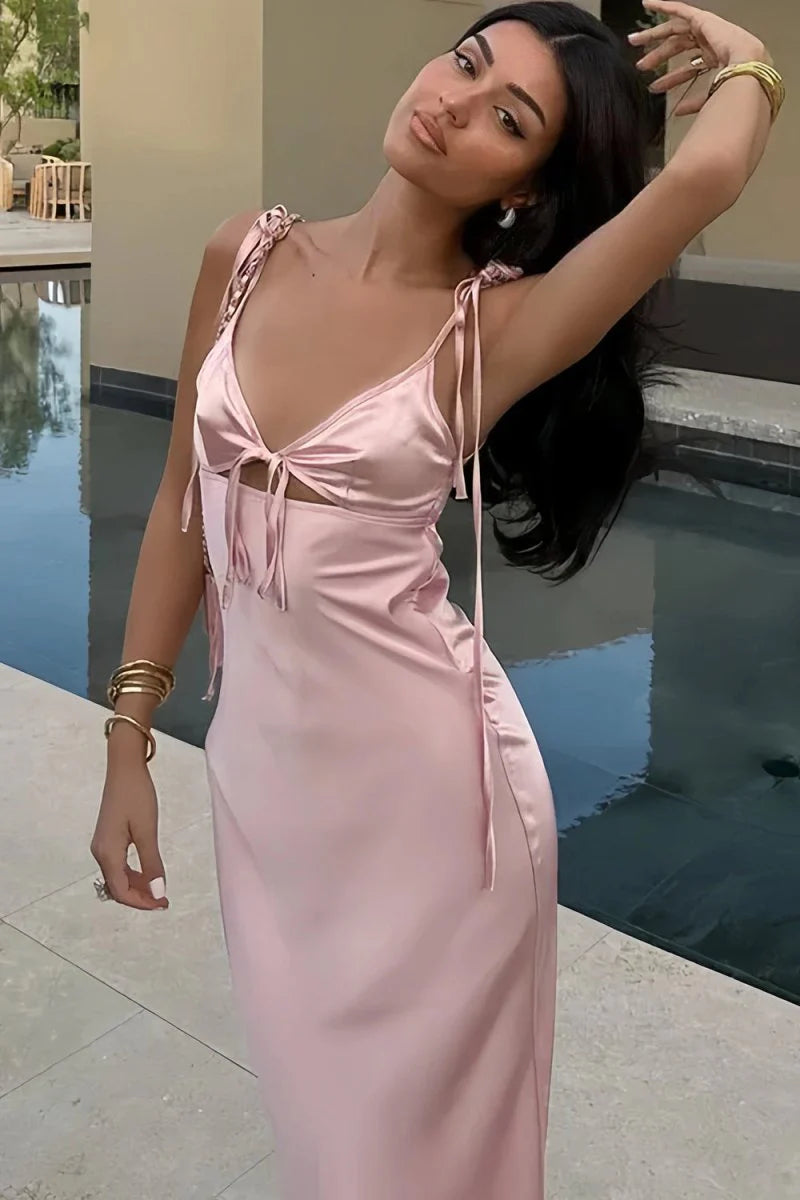 Pink Sheath Spaghetti Straps With Keyhole Satin Long Mermaid Prom Dress