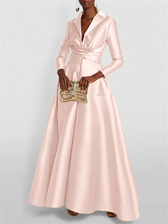 Long Sleeves V Neck Floor-length A Line Evening Dress