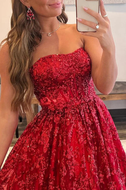 Sequined Lace with Pockets Long A Line Prom Dress