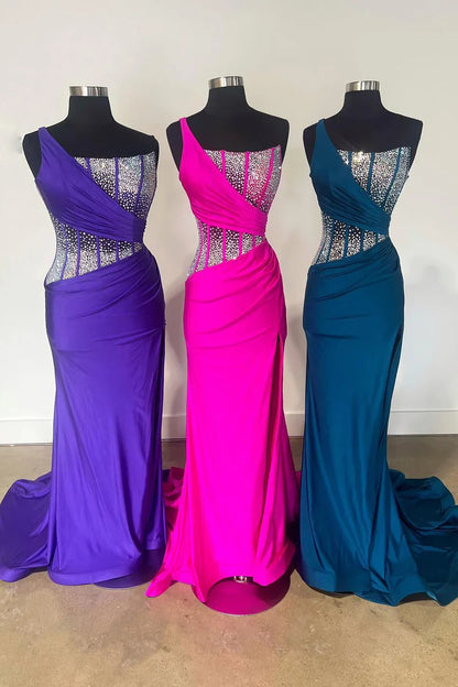 Roycebridal Laylani | Blue Mermaid One Shoulder Long Prom Dresses with Beaded