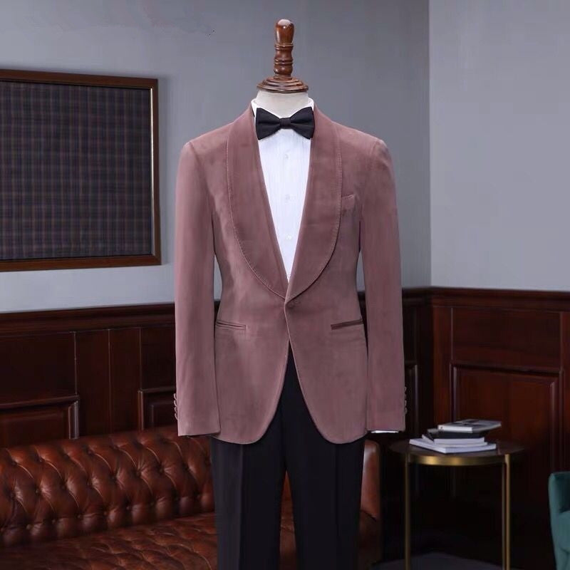 Fashion Pink Velvet Shawl Laple Men Suits for Wedding-showprettydress