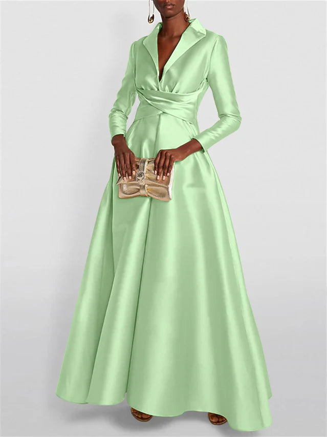 Long Sleeves V Neck Floor-length A Line Evening Dress