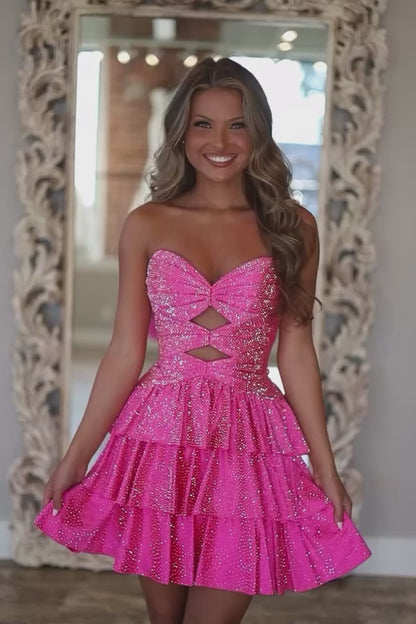 Glitter Strapless Sweetheart A Line Homecoming Dress with Keyhole