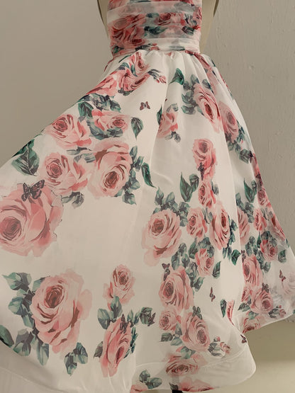 A-line Floral Print Chiffon Straps Corset Back Wedding 