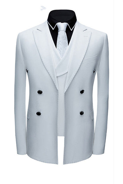Formal White Business Men Suits with Three Pieces Peak Lapel Suit Online-showprettydress