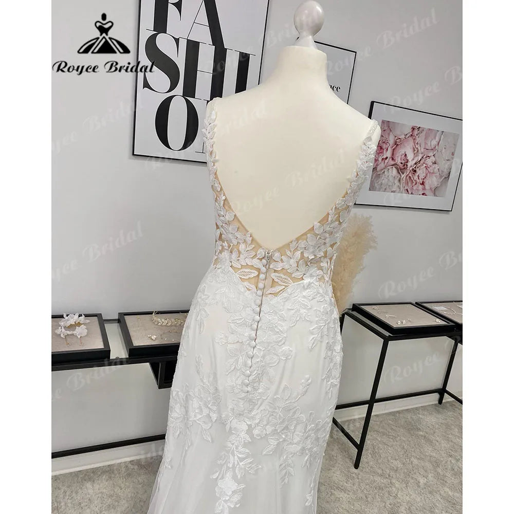 gelinlik Lace Plunging Deep V Neck Mermaid Wedding Dress for Women 2024 Boho Bridal Gown Backless Spaghetti Straps abito da spos