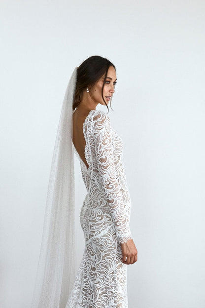 Roycebridal Vintage White Sparkle Tulle Cathedral Wedding Veil