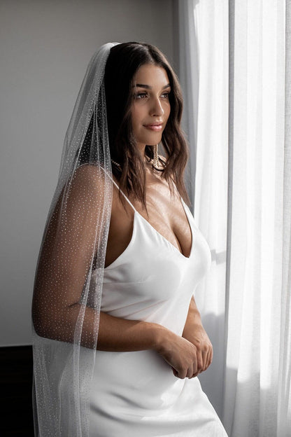 Roycebridal Vintage White Sparkle Tulle Cathedral Wedding Veil