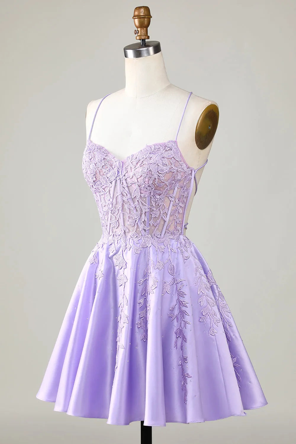 Gorgeous A Line Spaghetti Straps Royal Blue Corset Homecoming Dress with Appliques
