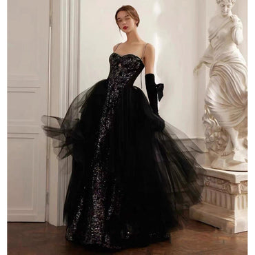 Fairy Sweetheart Neck Beading Mermaid with Train Gothic Black Wedding Dress