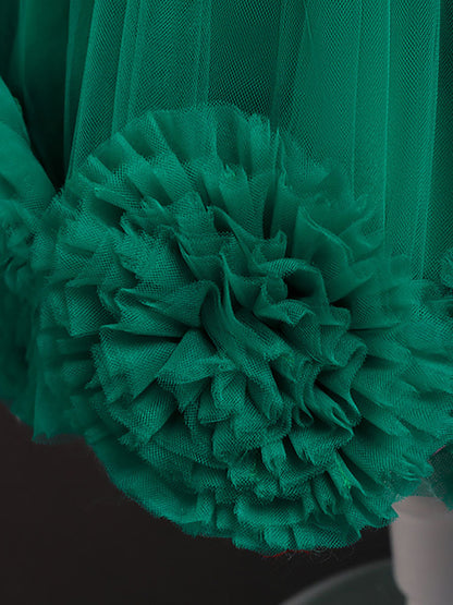 Green Jewel Neck Sleeveless Bows Tulle Cotton Sequined Kids Party Dresses-showprettydress