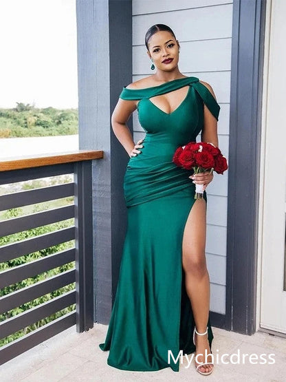 Roycebridal Elastic Satin Emerald Green Bridesmaid Dresses Off-the-shoulder Strapless