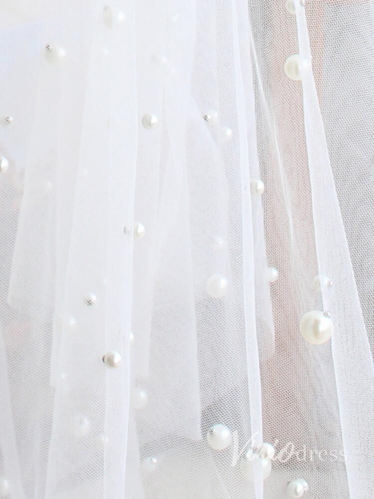 Hip Length Ivory Tulle Wedding Veils with Pearl Drop Veil V1052-Veils-Viniodress-Ivory-Viniodress