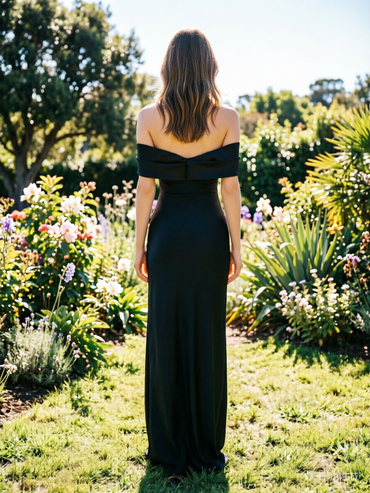 Black Off-the-Shoulder Mermaid Prom Dress Elegant Satin Evening Gown