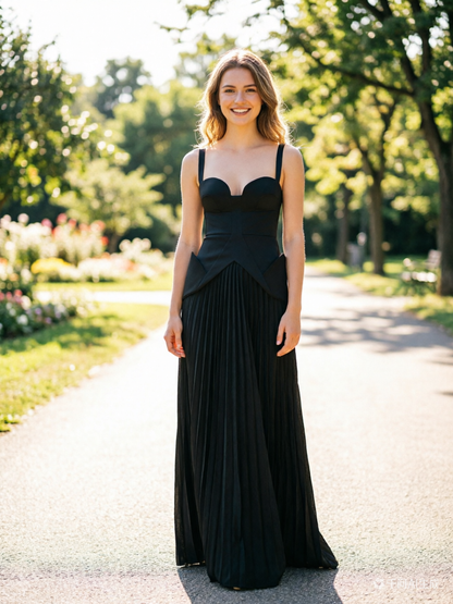 Black Strapless Peplum Prom Dress Pleated Chiffon Formal Gown