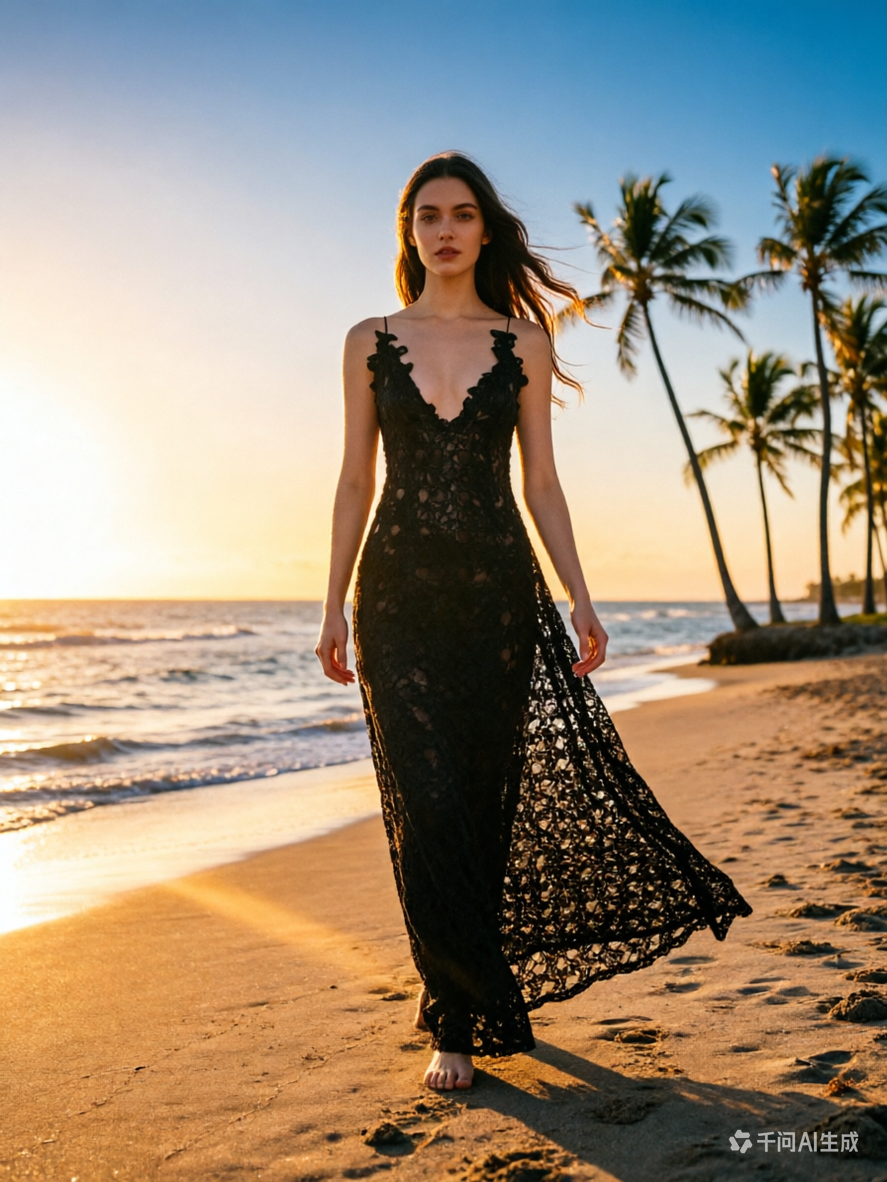 Black Lace Plunge Neck Prom Dress Sheer Strap Evening Gown