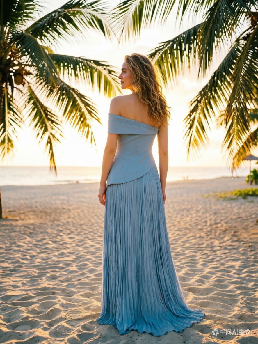 Sky Blue Off-Shoulder Prom Dress Pleated Chiffon Evening Gown