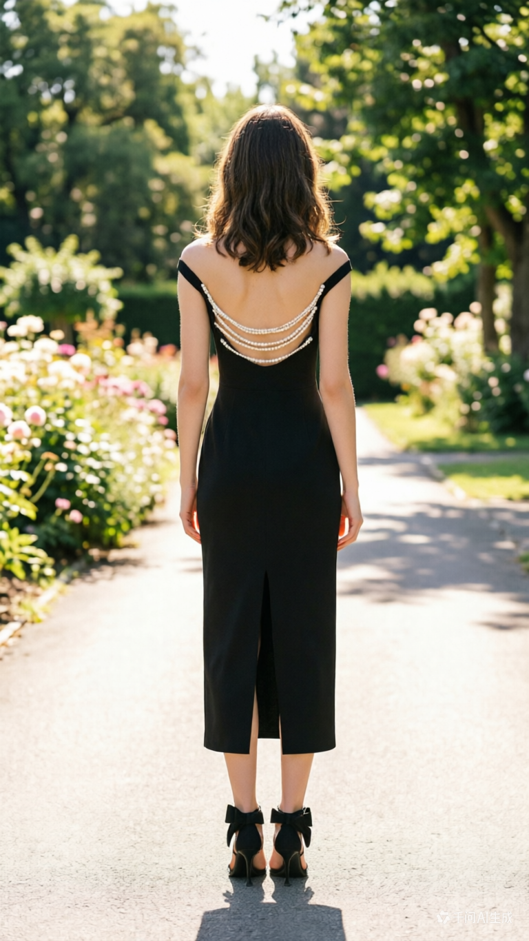 Robe noire à épaules dénudées mi-longue, robe de soirée fourreau simple