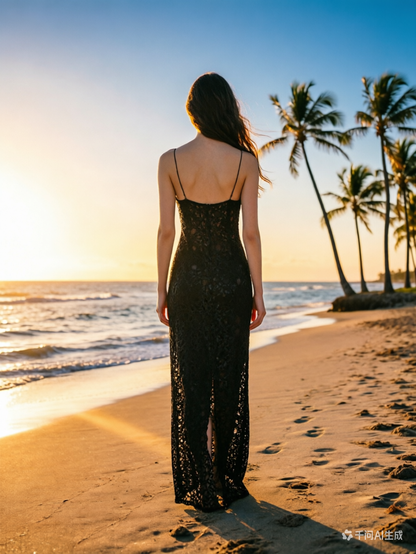 Black Lace Plunge Neck Prom Dress Sheer Strap Evening Gown
