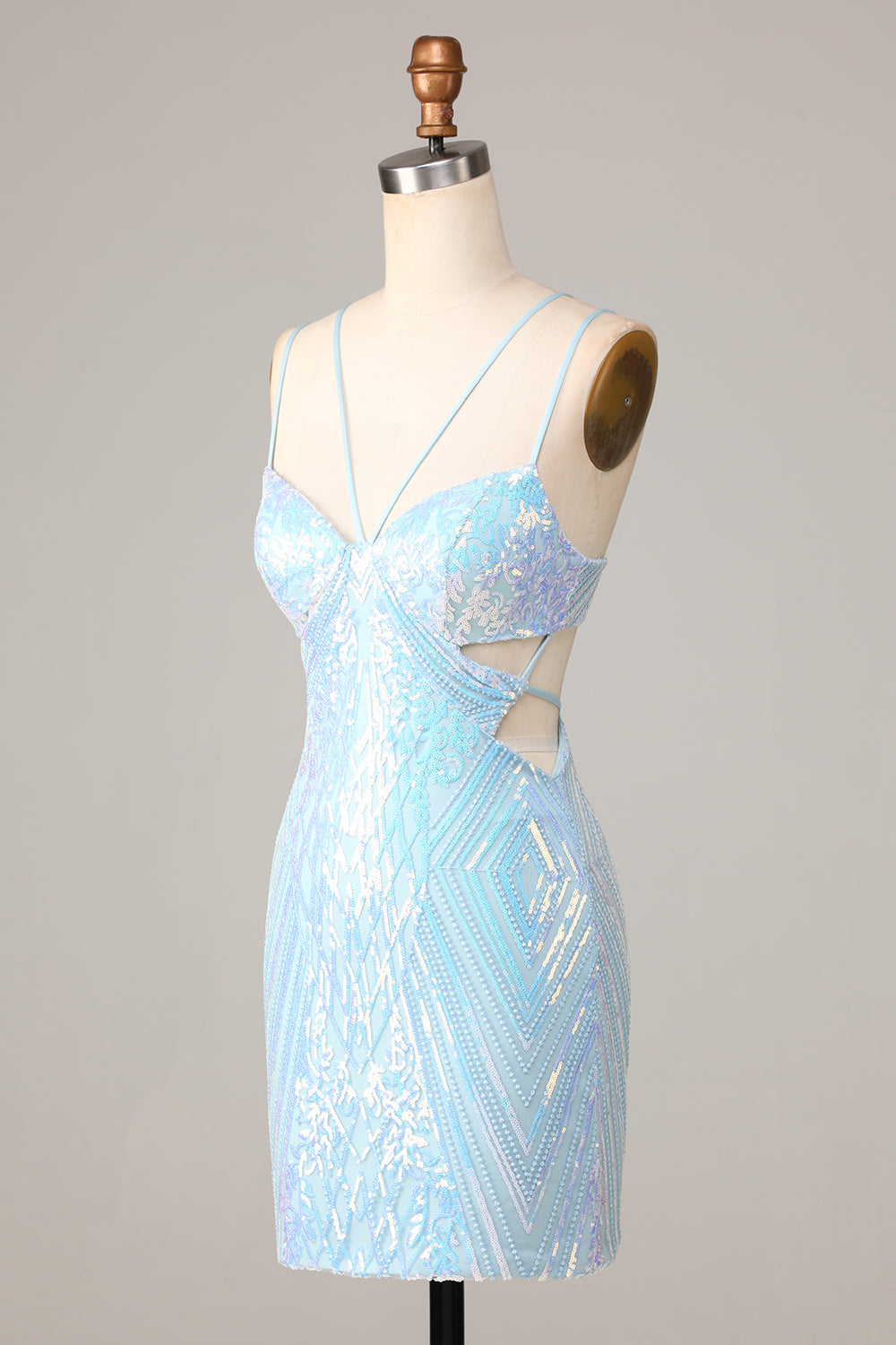 Stunning Blue Bodycon Cut-Out Sequins Short Homecoming Dress