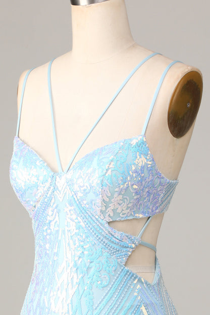Stunning Blue Bodycon Cut-Out Sequins Short Homecoming Dress