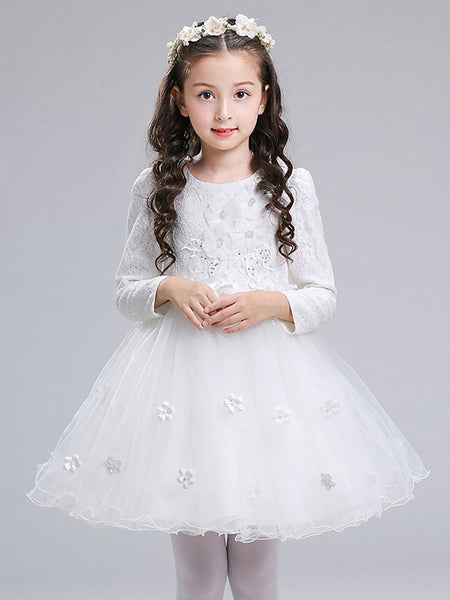 White Jewel Neck Cut Out Formal Kids Pageant flower girl dresses main image 0