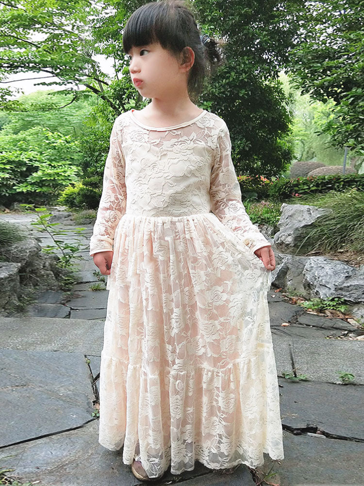 Jewel Neck Long Sleeves Sash Kids Social Party Dresses-showprettydress