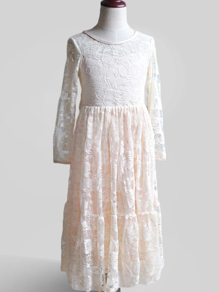 Jewel Neck Long Sleeves Sash Kids Social Party Dresses-showprettydress