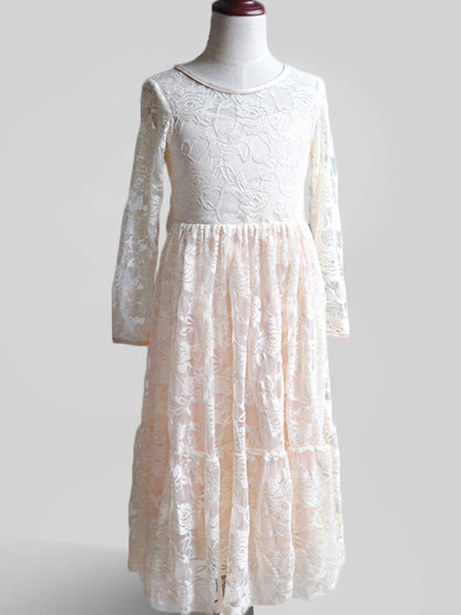 Jewel Neck Long Sleeves Sash Kids Social Party Dresses-showprettydress