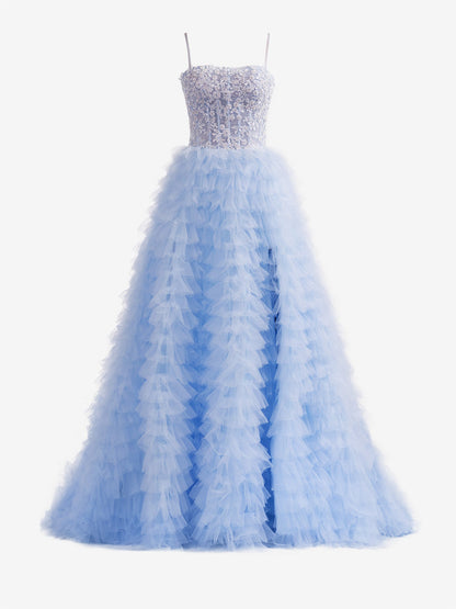 Roycebridal Jordan | A-Line Tiered Sequins Tulle Long Prom Dress