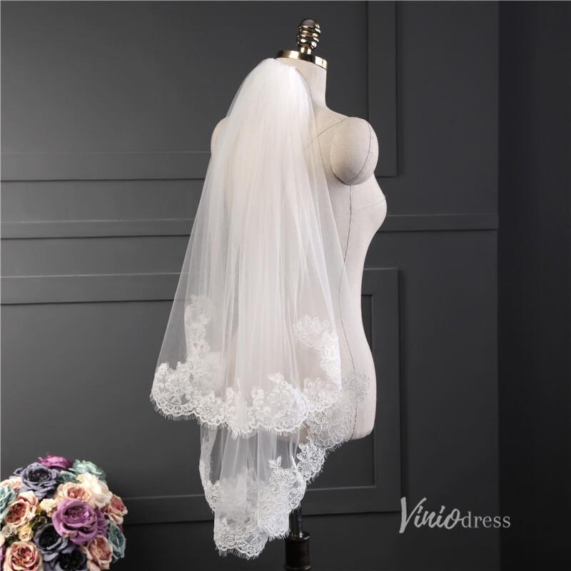 Lace Appliqued Short Blusher Veil Viniodress-Veils-Viniodress-Viniodress