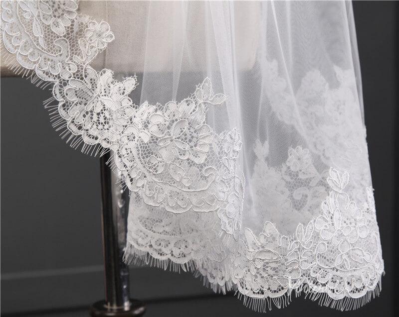 Lace Appliqued Short Blusher Veil Viniodress-Veils-Viniodress-Viniodress