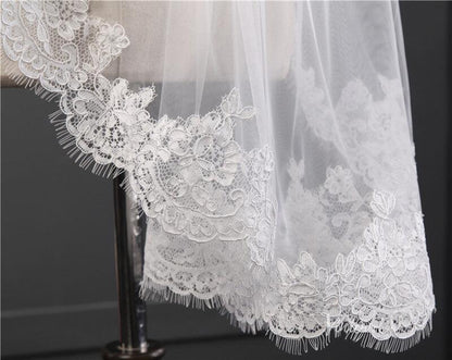 Lace Appliqued Short Blusher Veil Viniodress-Veils-Viniodress-Viniodress