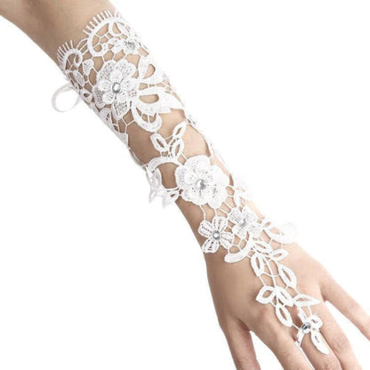 Lace Crystal Beaded Fingerless Wedding Gloves | Bridelily - wedding gloves